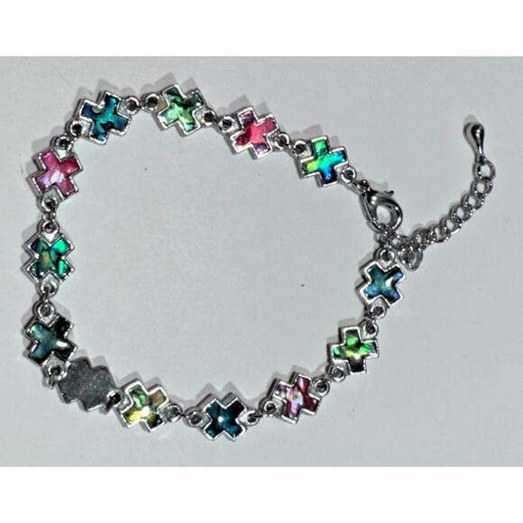 Silver Tone Bracelet X Shaped Charm Bracelet, Adjustable - Vintage - Picture 2 of 3